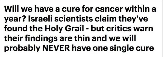 重大突破? 以色列科学家宣称癌症可几周内彻底治愈, 成本低廉, 几乎无副作用
